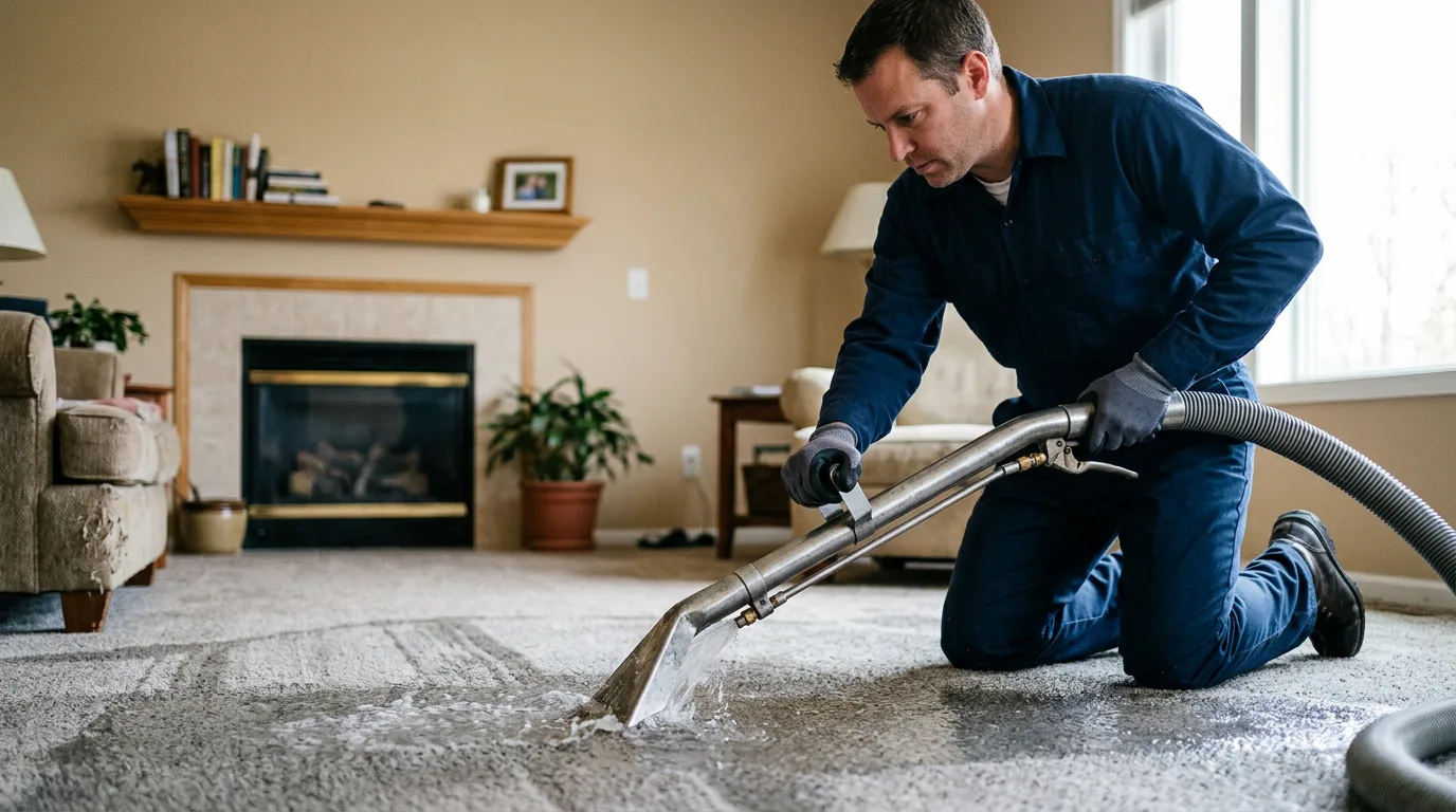 Water damage restoration technician working near Tokio, TX